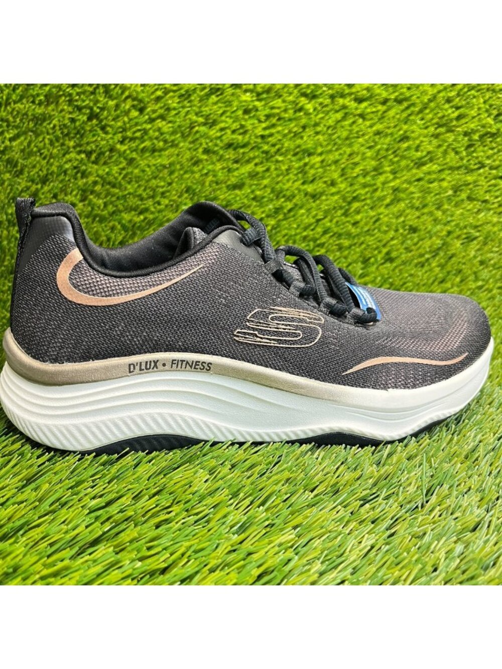 Skechers D'Lux Fitness Pure Glam Womens Size 8.5 Black Running Shoes Sneakers